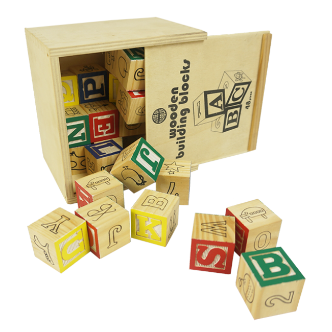 Children Colorful Learning Wood Alphabet Blocks Letters Cube Stacking Building Block